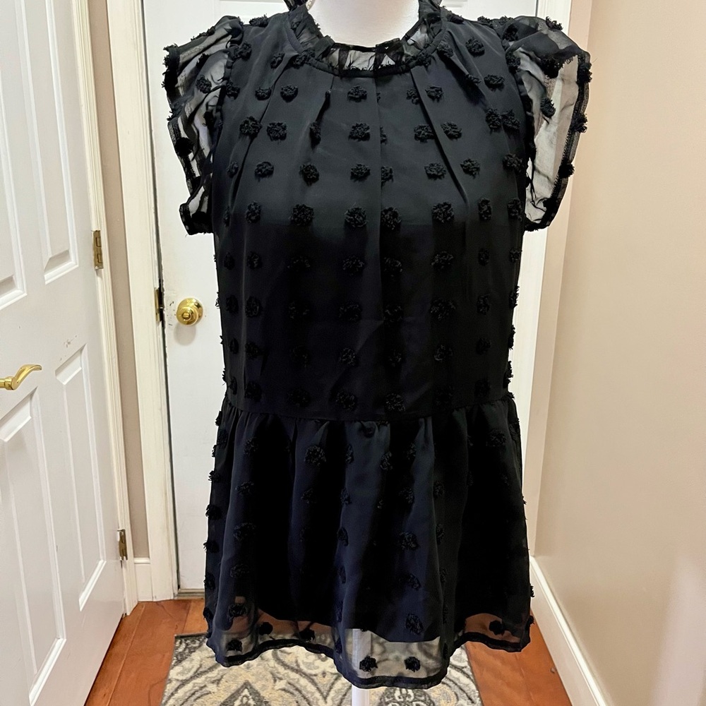 Goth Style Black Ruffle Short Sleeve Peplum Top Size Small